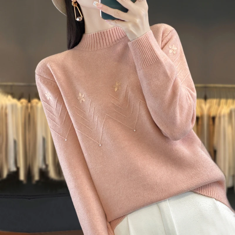 大码毛衣秋冬季时尚百搭长袖针织衫女士宽松显瘦洋气半高领打底衫