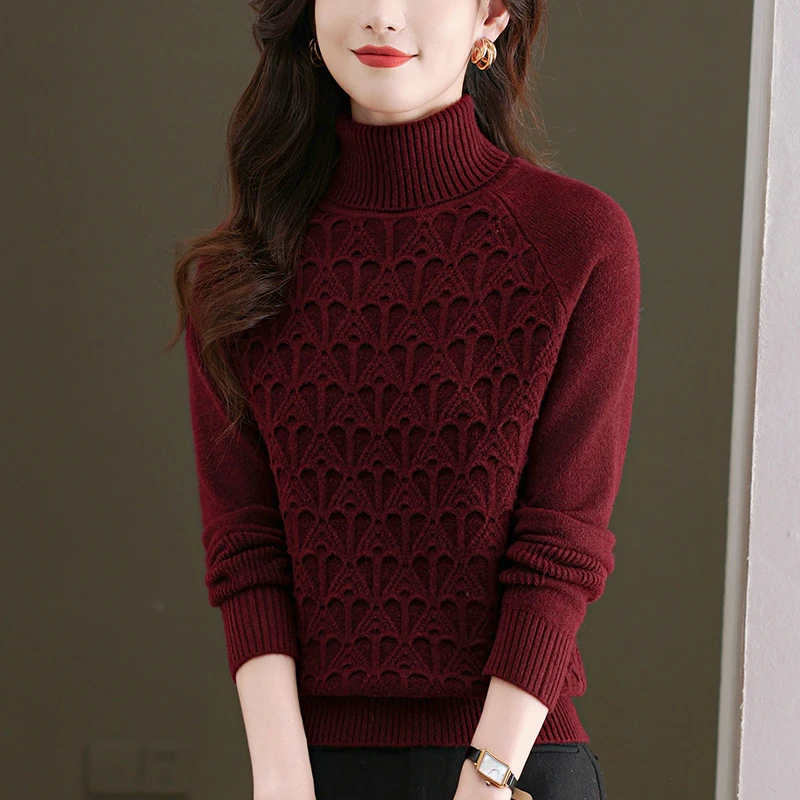 红色毛衣秋冬2024新款大码洋气针织上衣宽松显瘦加厚高领打底衫女