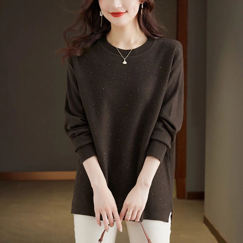 胖mm秋冬大码慵懒风毛衣女200斤宽松加肥遮肚子显瘦中长款打底衫