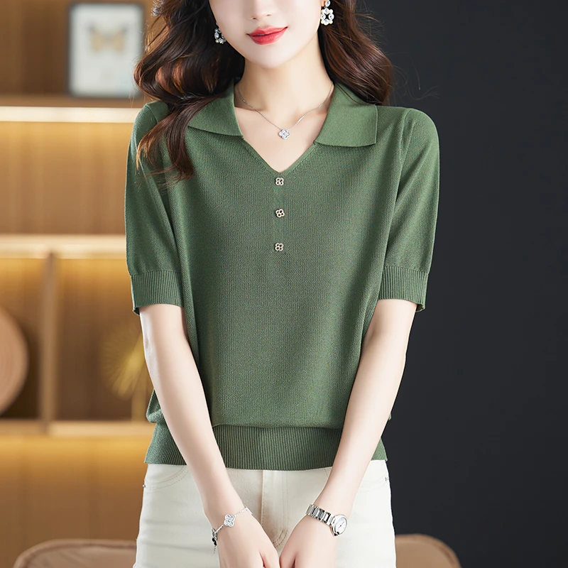 胖mm大码女装夏季薄款冰丝Polo领短袖t恤宽松显瘦遮肚子上衣200斤