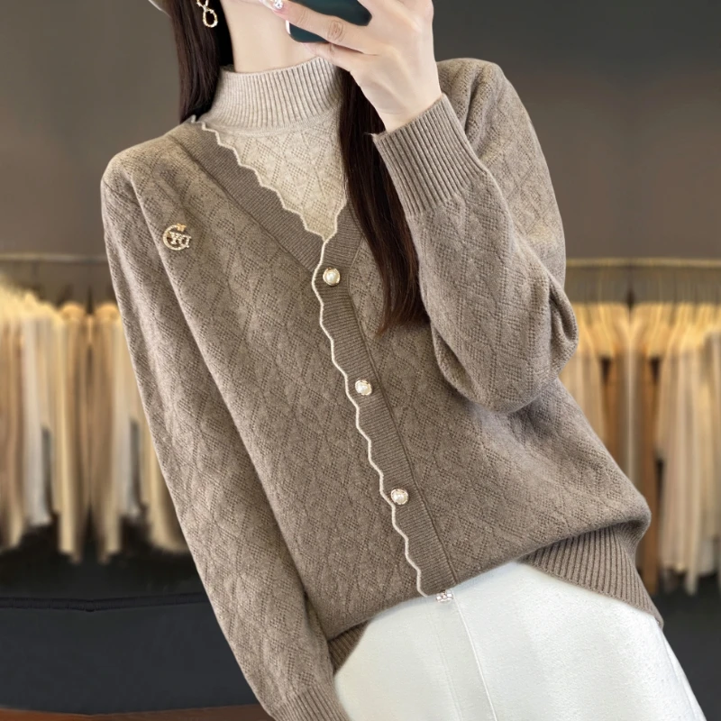 假两件打底衫女春秋大码洋气针织上衣宽松显瘦遮肉秋冬半高领毛衣