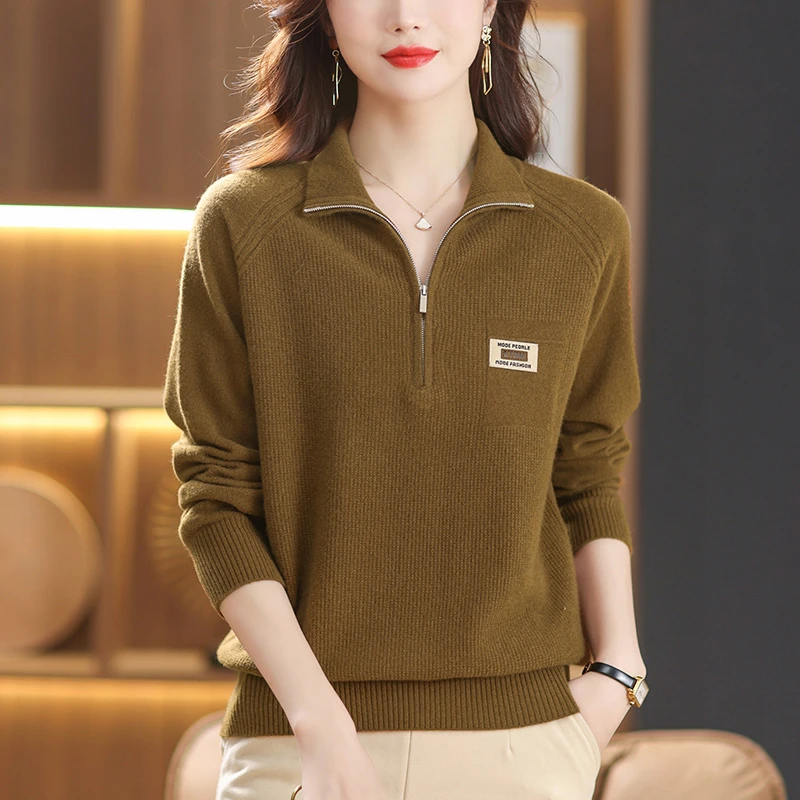 胖mm秋冬大码翻领针织毛衣女宽松遮肚子显瘦洋气100%纯羊毛打底衫
