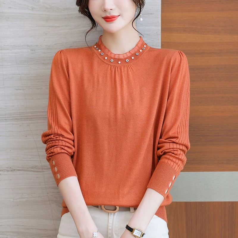 胖妹妹秋装大码洋气蕾丝上衣女宽松遮肚子显瘦薄款针织毛衣打底衫