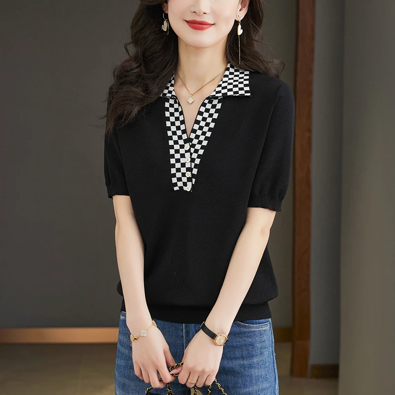 胖mm大码夏装薄款冰丝短袖T恤女遮肉显瘦宽松洋气减龄Polo领上衣