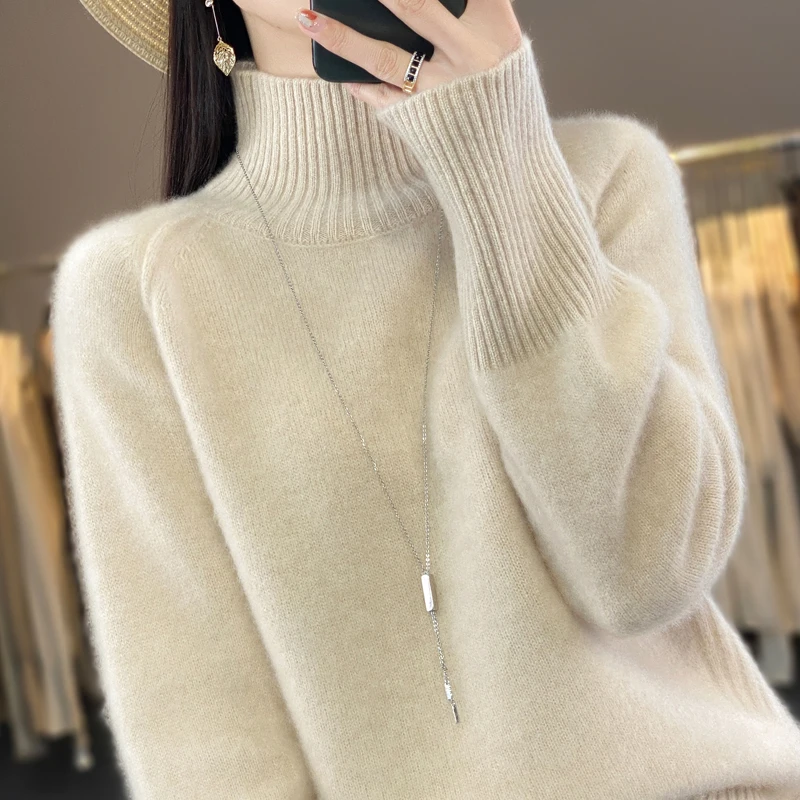 打底衫女款爆款2024新款大码100%纯羊毛针织衫宽松洋气半高领毛衣