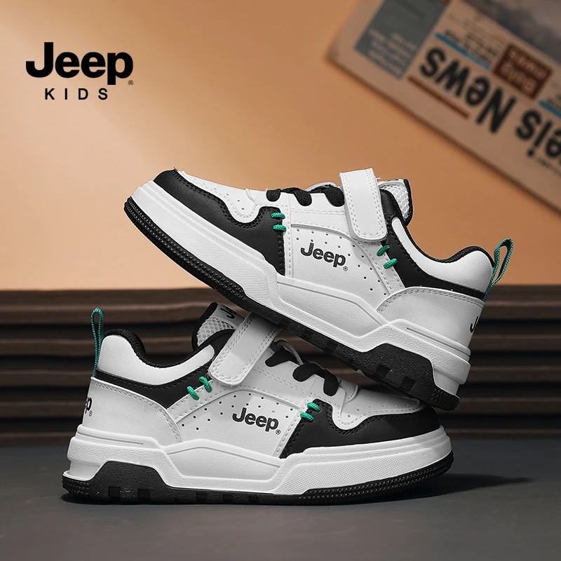 jeep男童板鞋2025新款魔术贴低帮休闲童鞋春夏熊猫鞋儿童运动鞋