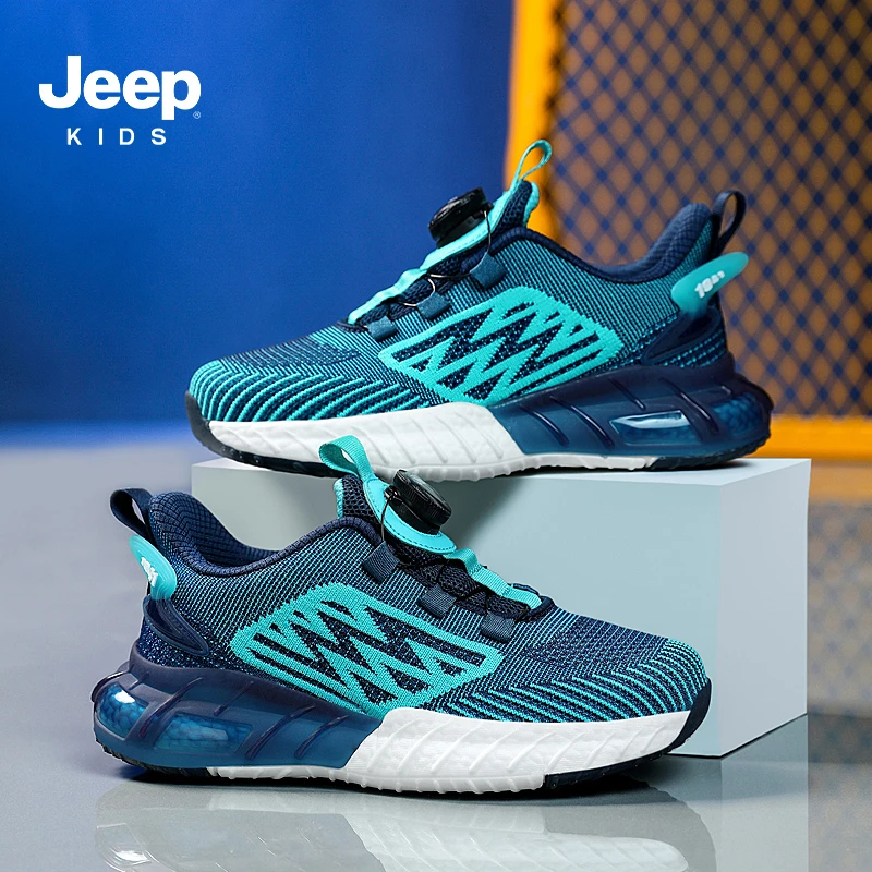 jeep男童鞋飞织休闲运动鞋儿童旋转纽扣鞋子春秋款透气中大童鞋子