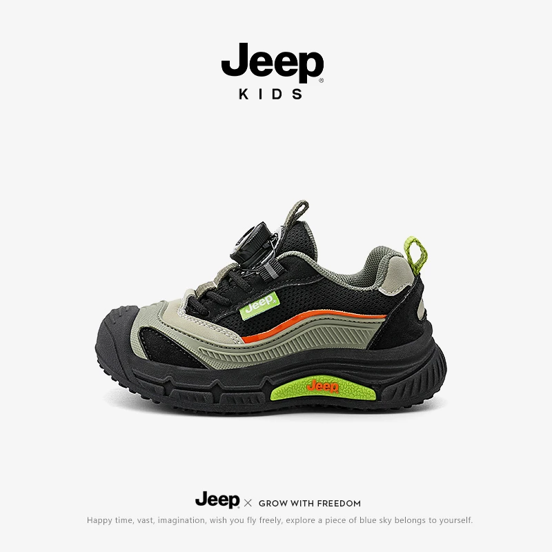 jeep男童鞋子2025新款春秋款旋转纽扣跑步鞋防滑中大童儿童运动鞋