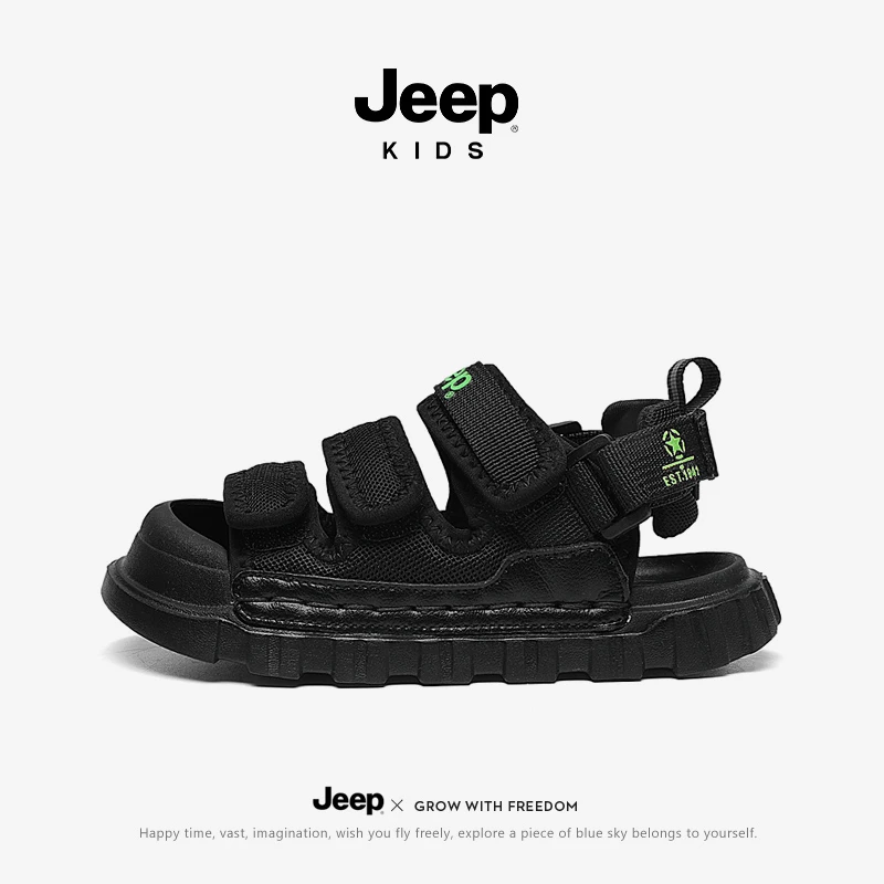 jeep夏季儿童运动凉鞋男童户外休闲透气防滑凉拖鞋女童软底沙滩鞋