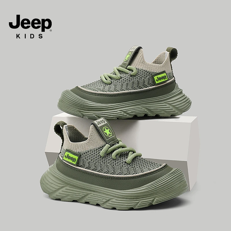 jeep童鞋男童春秋一脚蹬飞织透气女童鞋子2025新款儿童轻便运动鞋