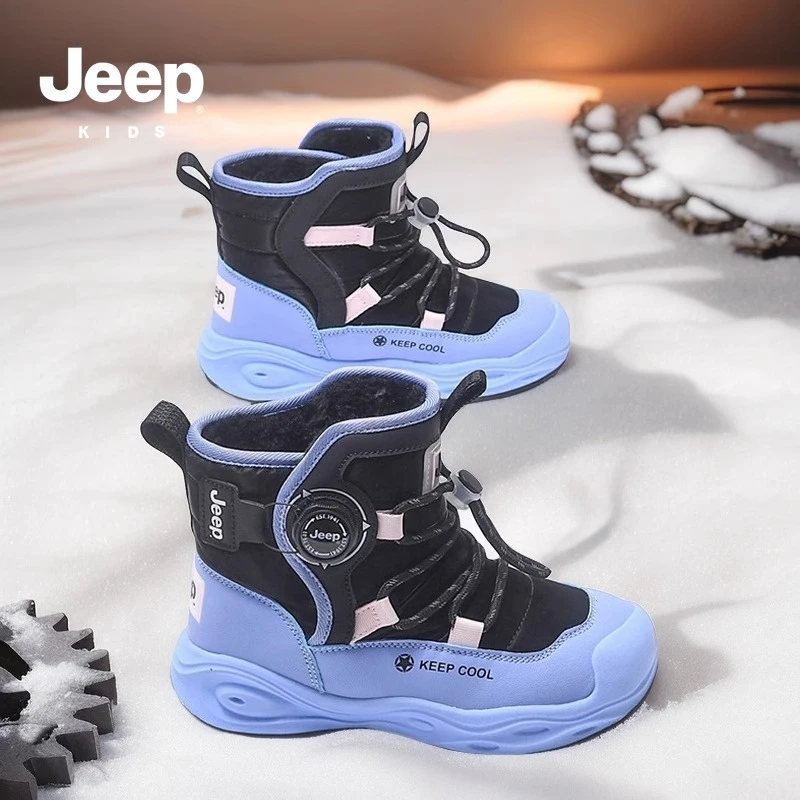 jeep儿童鞋女童雪地靴2025新款冬季加绒保暖棉靴防水防滑男童皮靴