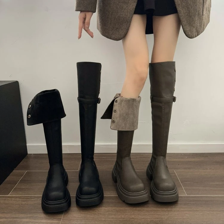 H·T Studio过膝靴女长靴女2023年秋冬新款网红显瘦百搭复古厚底