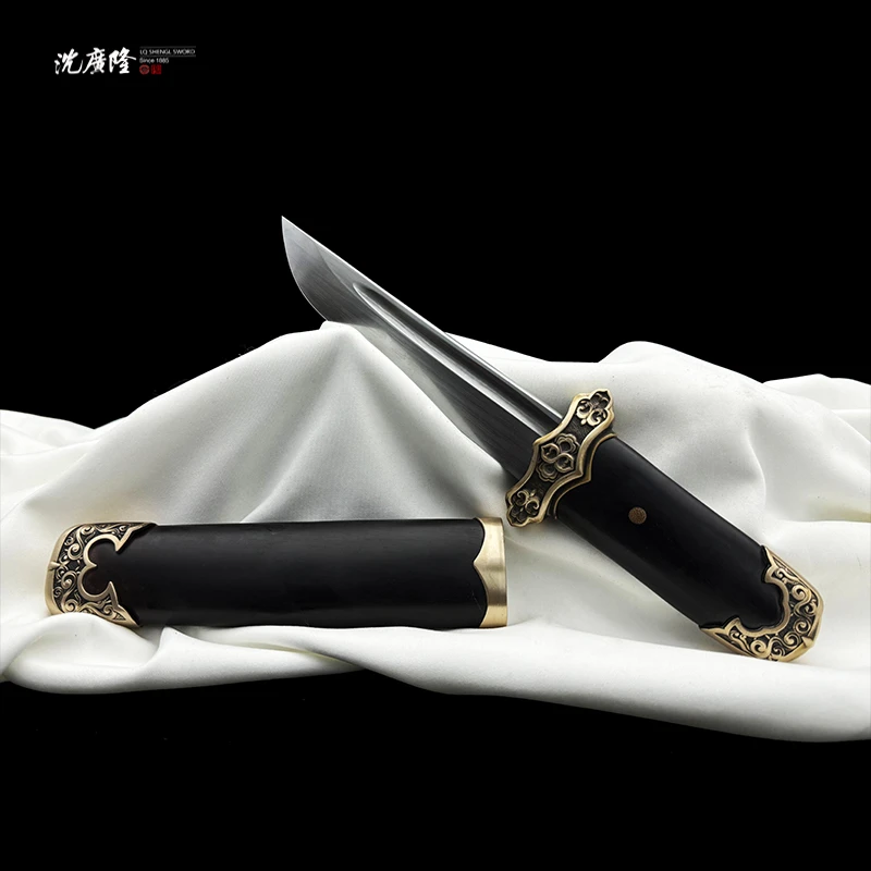 龙泉沈广隆-碎星刀 烧刃 黑檀木 黄铜 花纹钢 宝剑 手工 未开刃