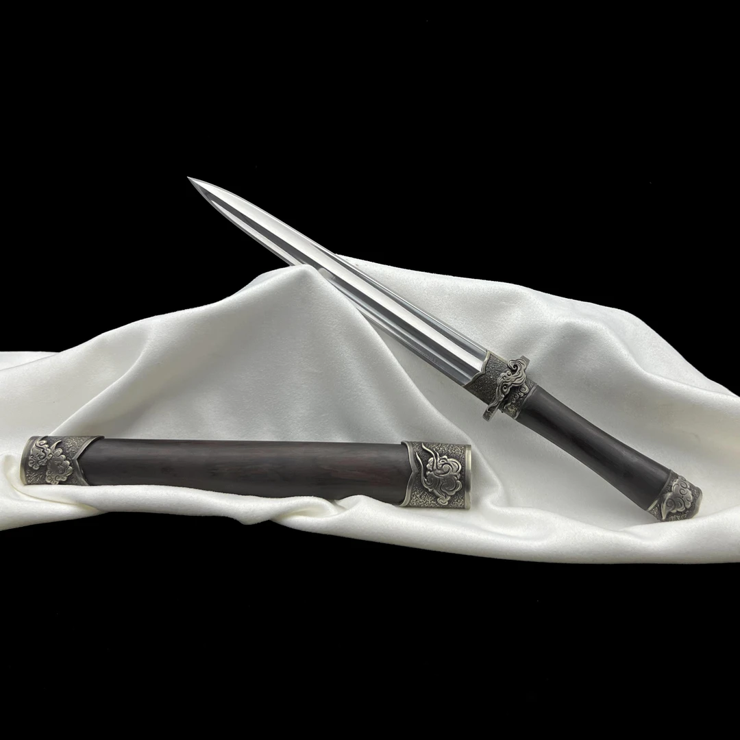 龙泉沈广隆-小祥云短剑 白铜 黑檀木 花纹钢  宝剑 未开刃