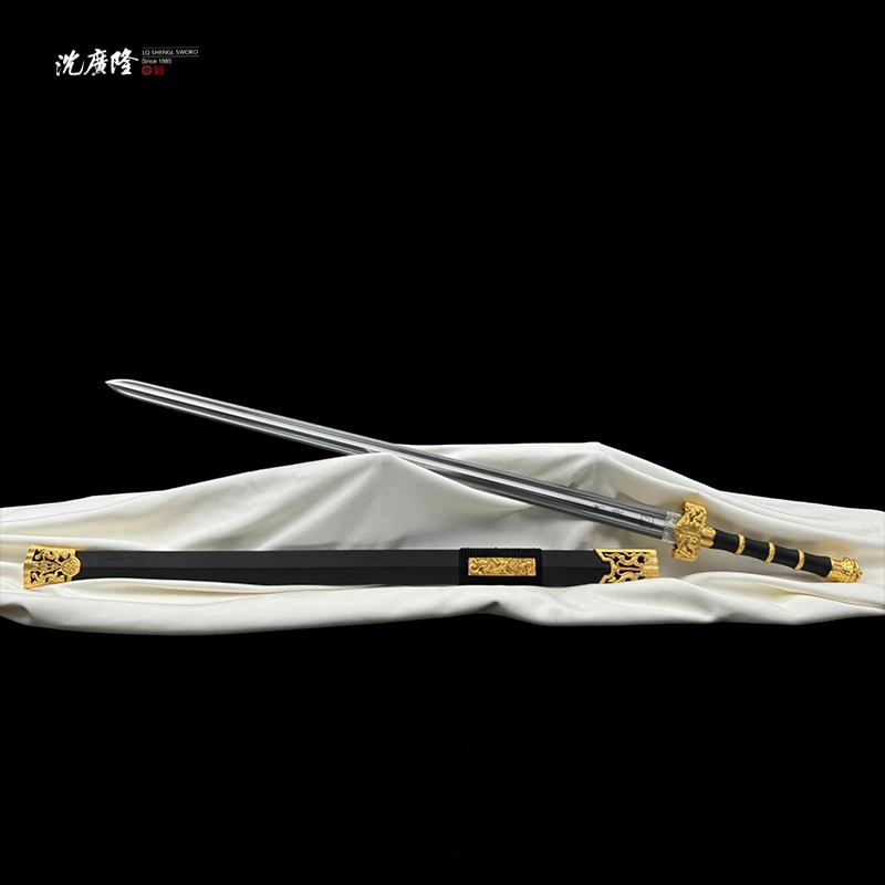 龙泉沈广隆-掌门作品纯钧剑 黑檀木 包金 花纹钢 手工锻打 未开刃
