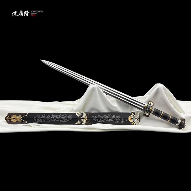 龙泉沈广隆-掌门作品神风战剑 黑檀木 黄铜鎏金银 花纹钢 未开刃