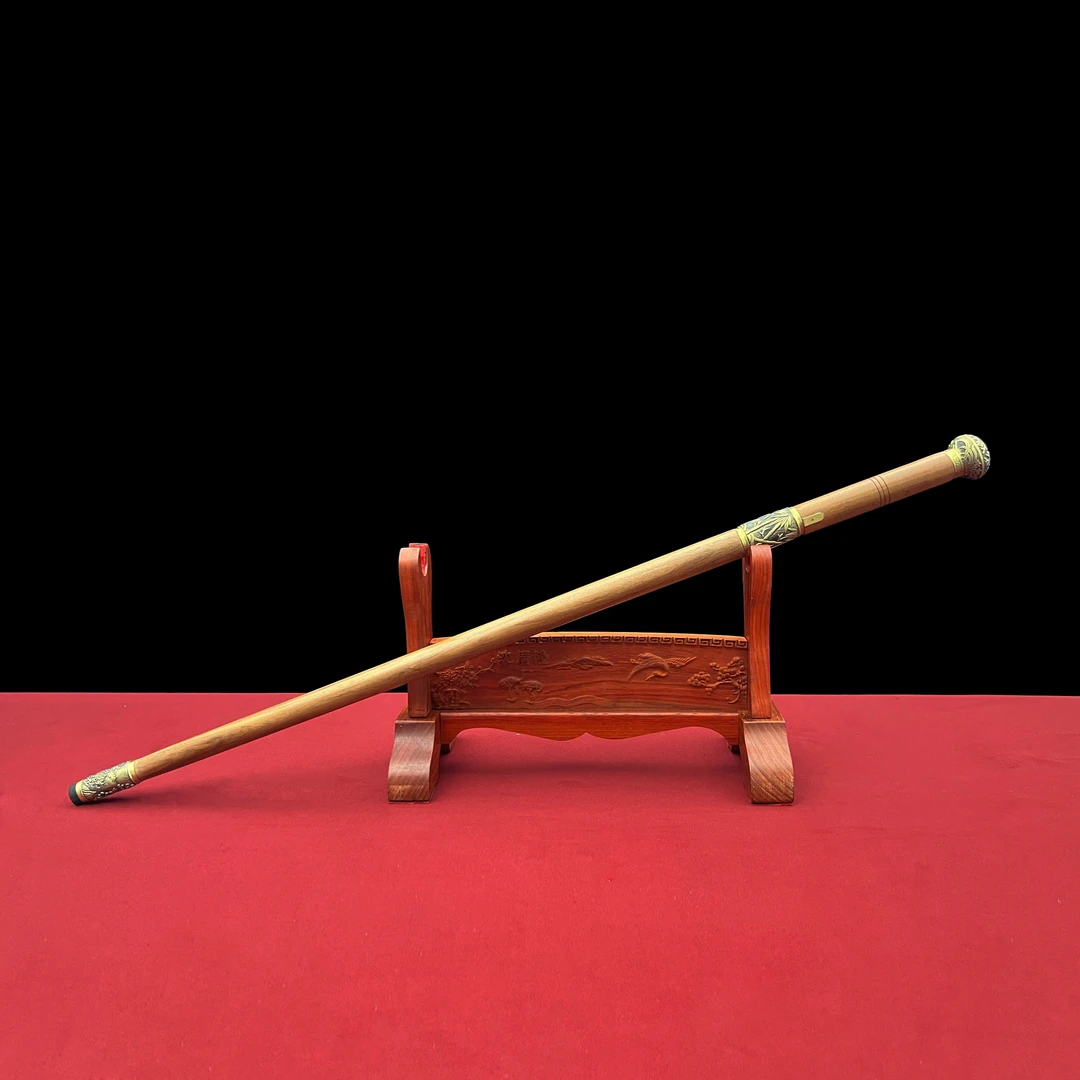 龙泉沈广隆-常青手杖剑  黄铜 酸枝木  花纹钢 手工锻打 未开刃