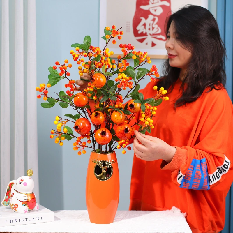 【福禄双全】祥瑞黄果仿真石榴果富贵果假花家居客厅餐桌装饰摆件