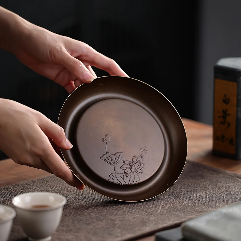 复古铜壶承壶托壶垫壶底座功夫茶道配件茶台茶杯茶壶储水茶托盘