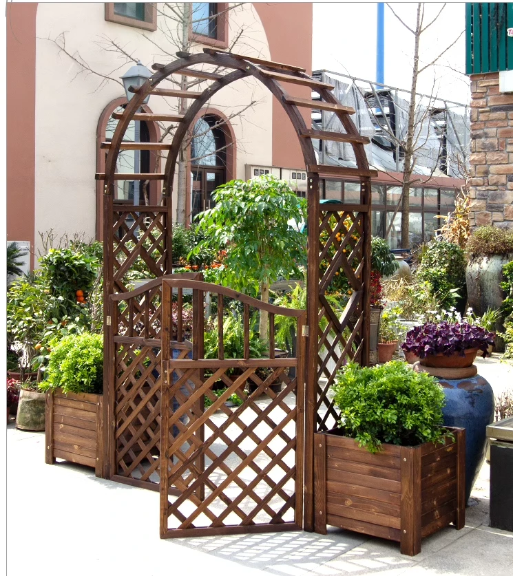 防腐木拱门户外花架子庭院装饰爬藤架葡萄架室外花园栅栏围栏木门