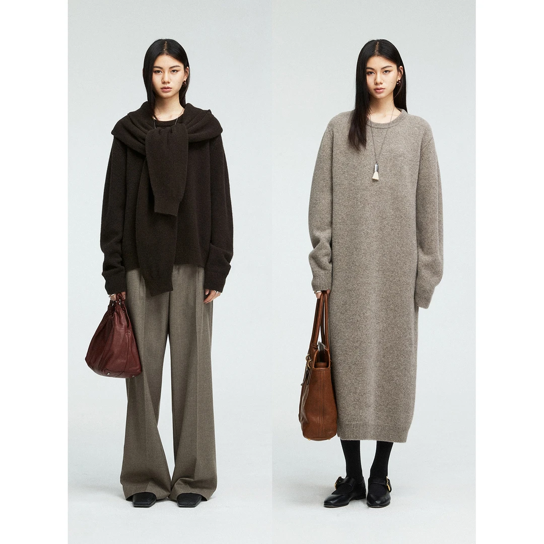 MRS Studios牦牛绒柔糯舒适極简圆领针织衫毛衣/连衣裙/连帽围巾