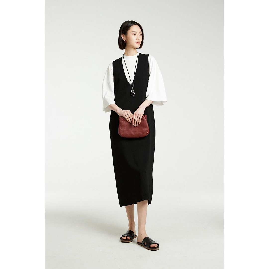 MRS Studios進口醋酸極简ROW风秀款深V宽松时髦背心中长款连衣裙