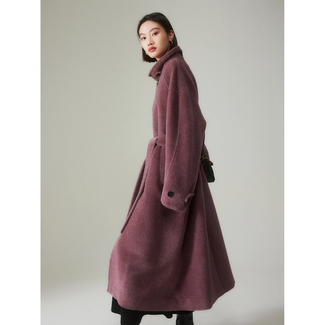 MRS Studios秘鲁长毛苏力ALPACA 巴尔玛肯单排扣弧形连肩袖大衣