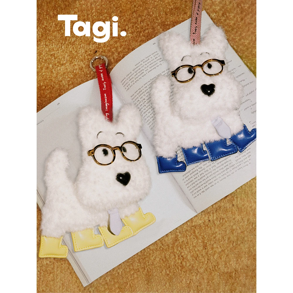 Tagi.机灵哈哈书卷小狗领带小皮靴毛绒挂件包包配饰手工可爱定制