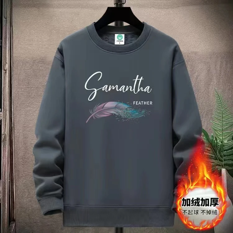 YUZHAOLIN/俞兆林秋冬圆领无帽卫衣男纯棉加绒保暖长袖宽松潮牌