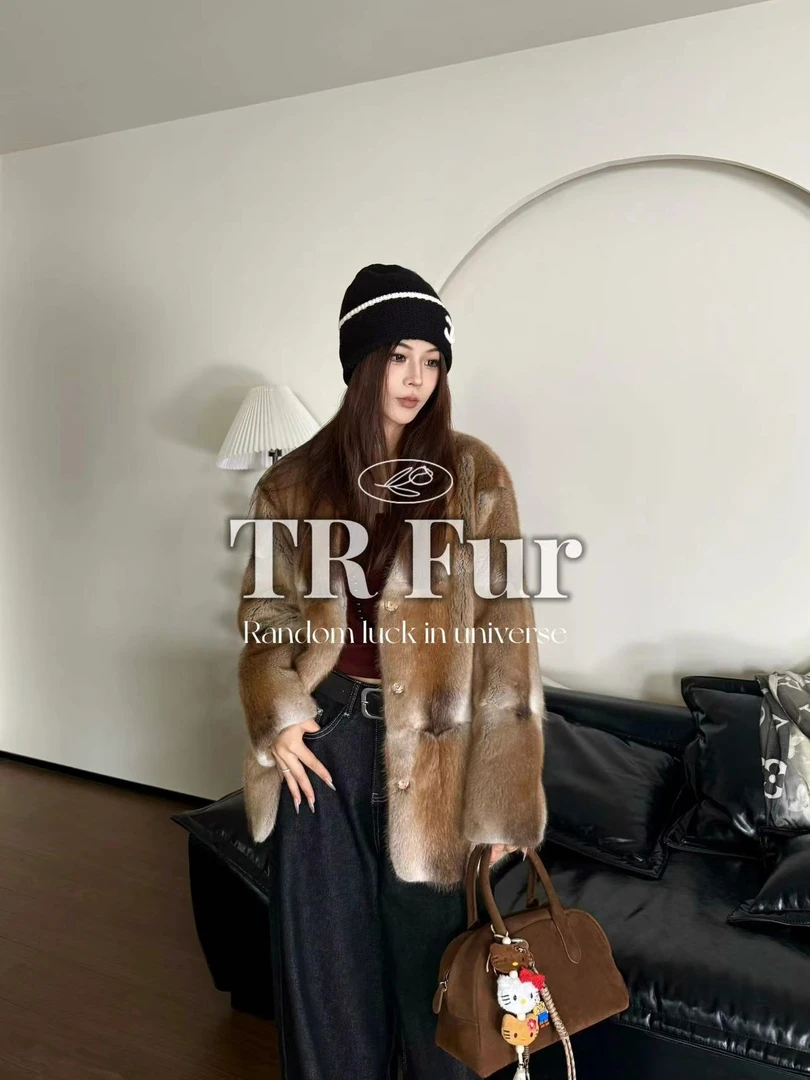 【TR】“中古玛奇朵”复古时髦天然原色青根貂皮草外套