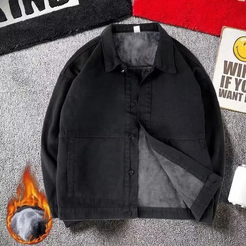 秋冬2024新款夹克牛仔外套男黑色百搭潮牌宽松工装日系男春装上衣