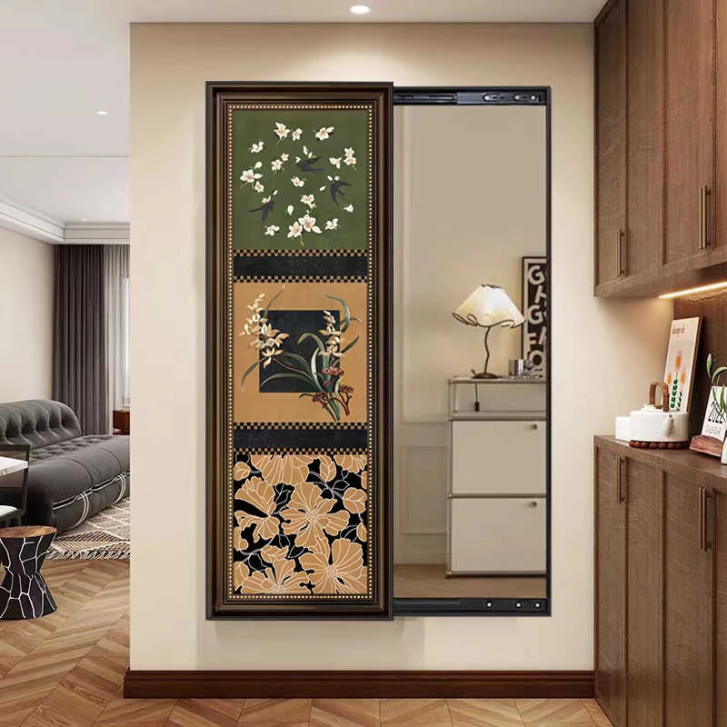 大气古典风格隐藏式全身镜可推拉试衣镜玄关镜子装饰画家装挂墙画
