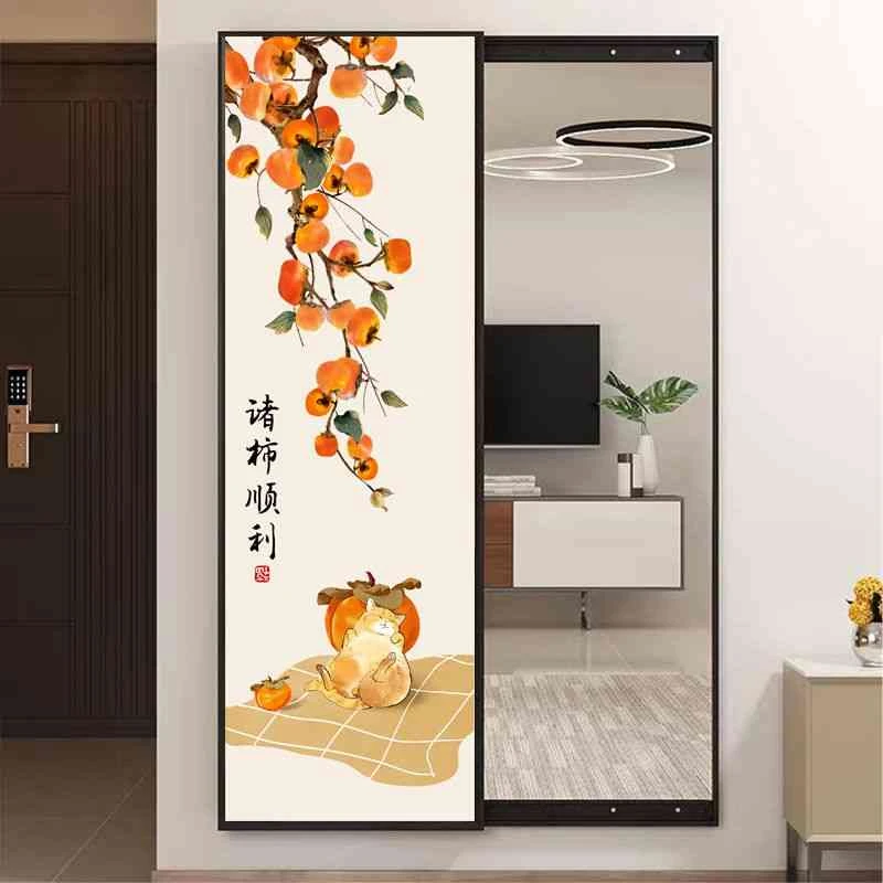 高端隐藏式推拉镜子装饰画现代全身穿衣镜玄关壁画镜画隐形试衣镜