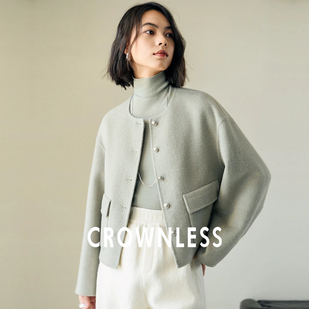 CROWNLESS未冕时髦短绒双面呢极简风短款箱型大衣外套女