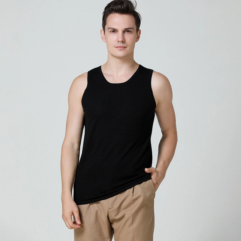 雪冬尚68支精纺男士100%纯山羊绒背心针织薄款针织打底衫