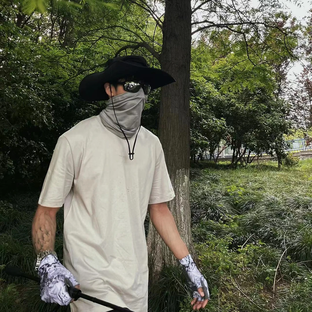 户外240G重磅精梳纯棉双纱短袖男纯色落肩美式小领口出游情侣短袖