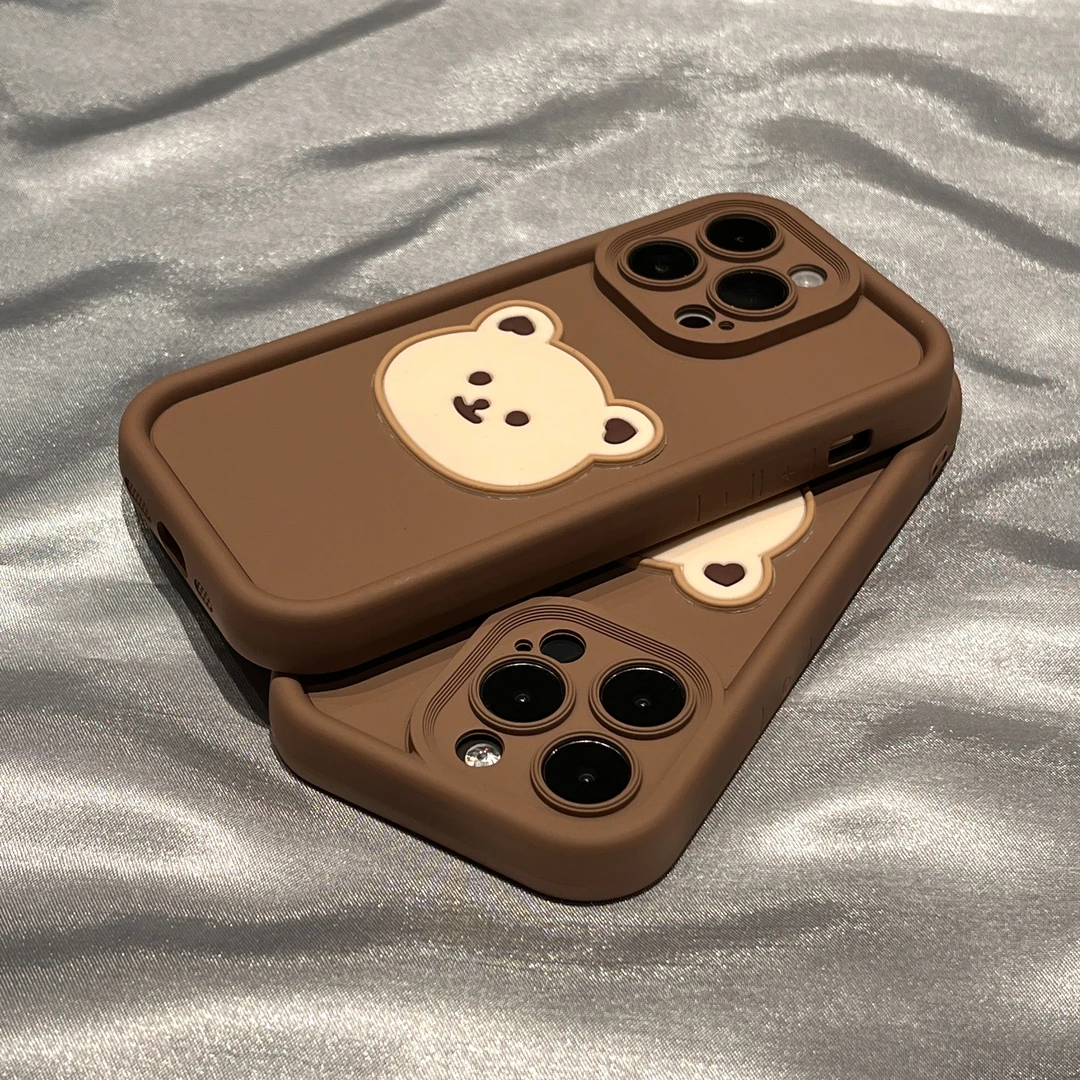 棕色卡通立体小熊头适用iPhone14Promax手机壳苹果13网红12硅胶11