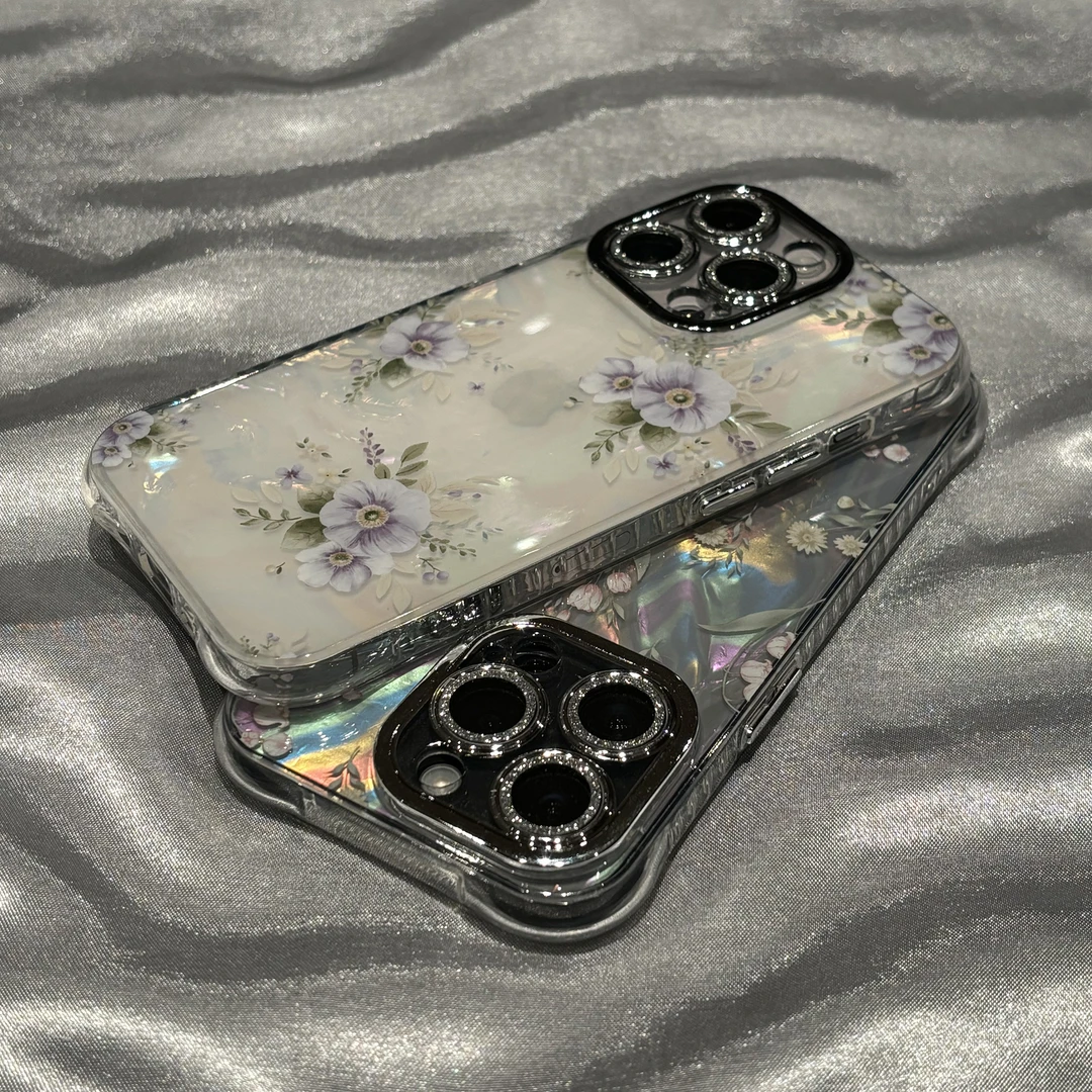 贝壳纹小清新花朵iphone15promax手机壳苹果13女款14自带镜头膜12