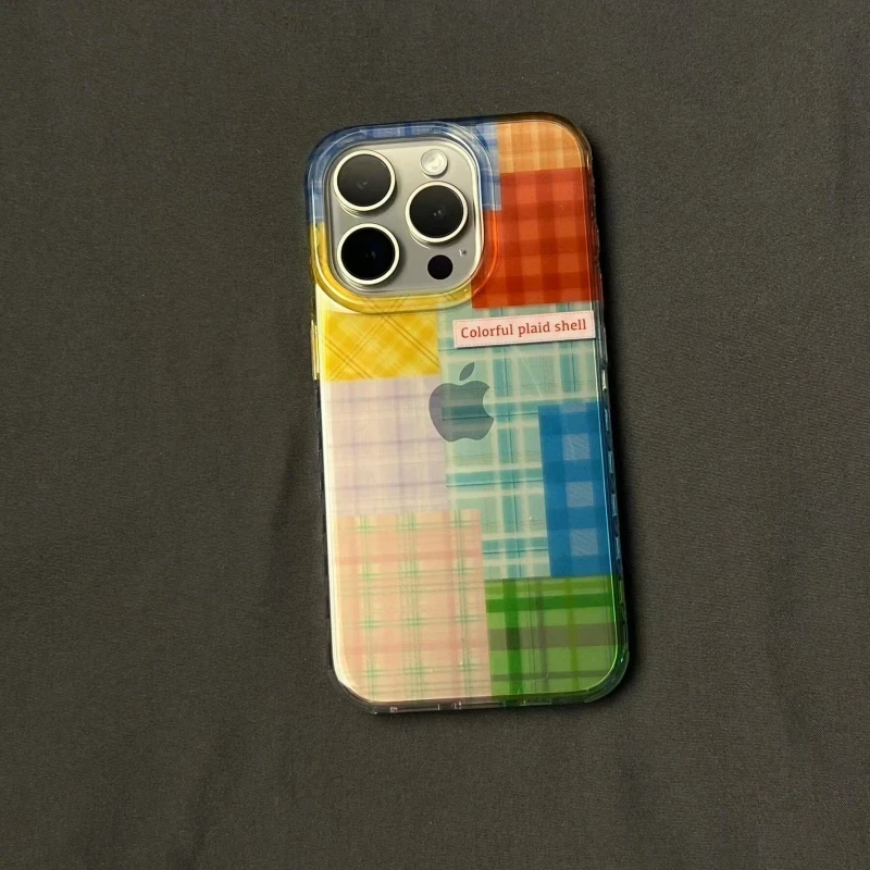 飞虎胜彩色拼接格纹适用iPhone16/15pro高透14手机软壳12苹果13套