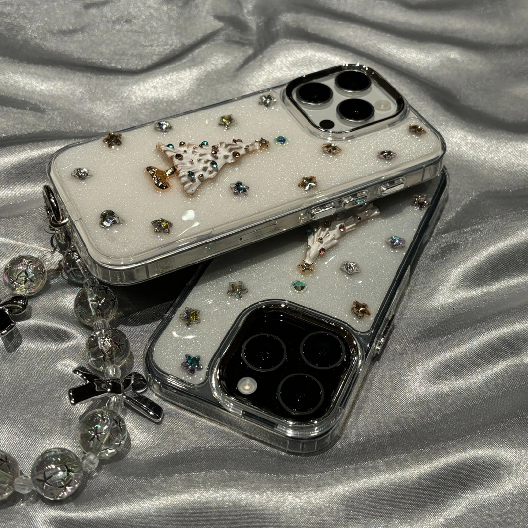 飞虎胜滴胶白闪粉圣诞树适用iPhone16promax苹果15新款14/13/12女