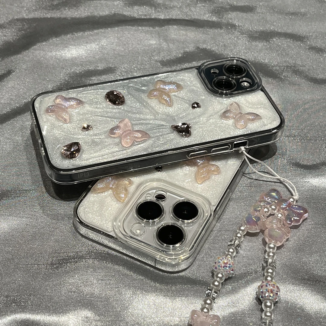 高级感立体水钻宝石蝴蝶苹果14Promax手机壳iPhone13新款12网红11