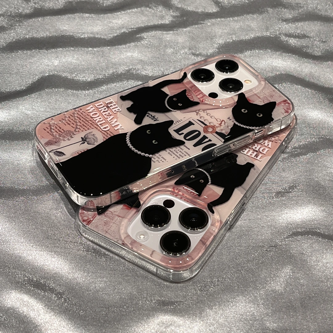 复古暗黑猫咪适用iPhone15手机壳苹果14Pro个性13新款12小众Pro女