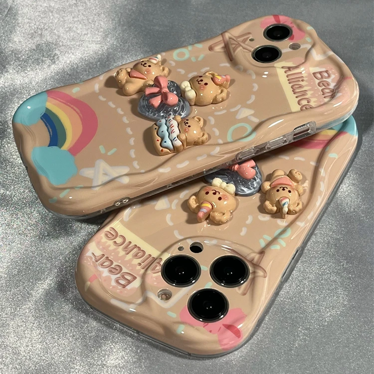 可爱卡通立体彩虹小熊iPhone14Promax苹果13手机壳全包12防摔11女
