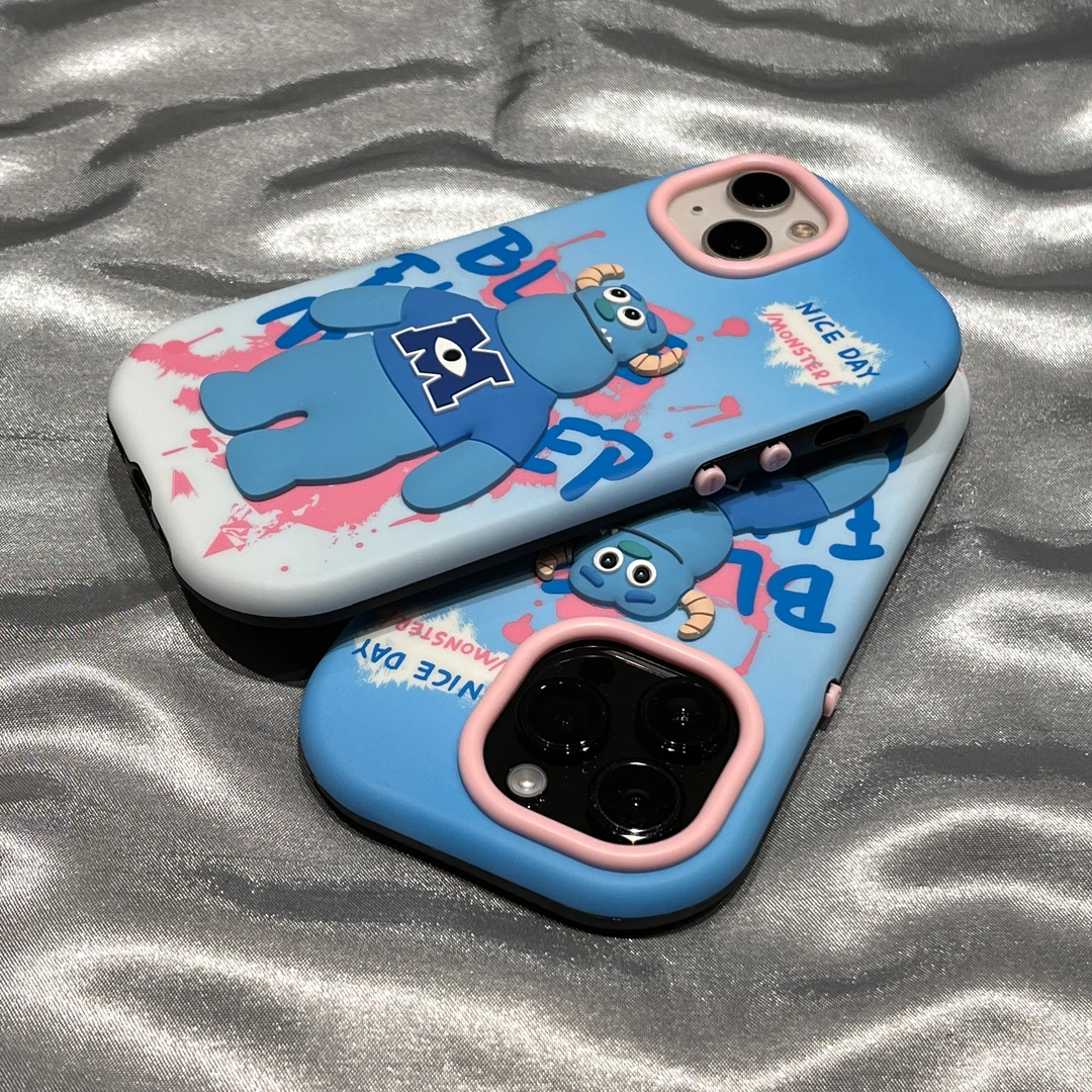 潮牌卡通网红立体蓝毛怪适用苹果15手机壳iphone14Promax新款13软