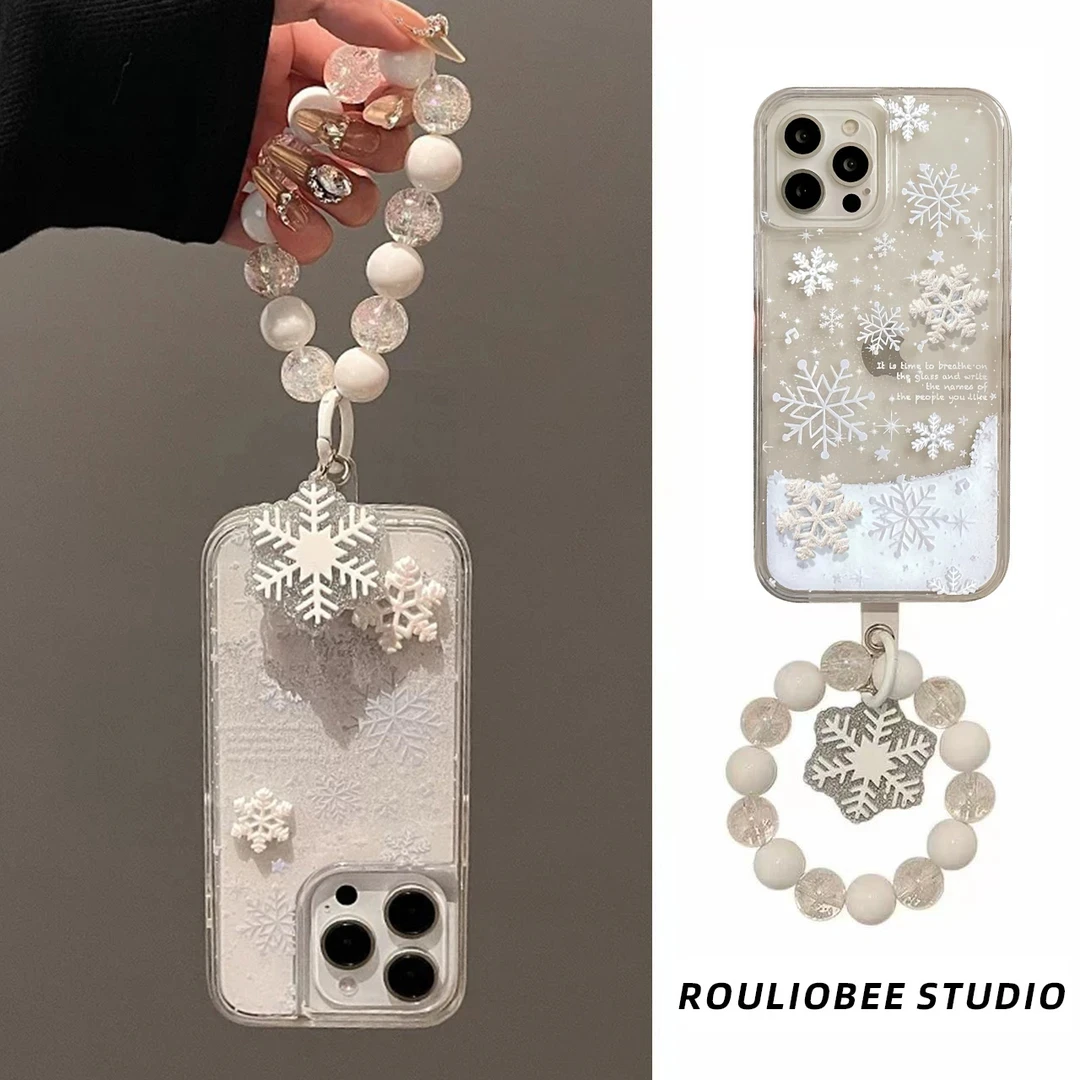 飞虎胜ins流沙雪花珠子挂链适用苹果16/15手机壳华为oppo小米vivo