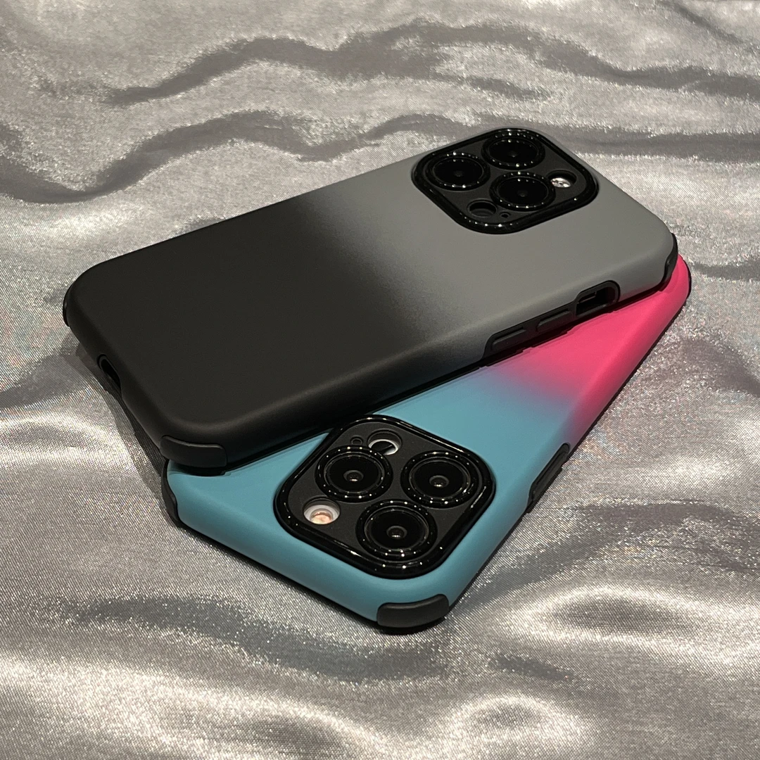 飞虎胜灰黑色渐变四角防摔适用iPhone14Promax苹果15手机壳13套16