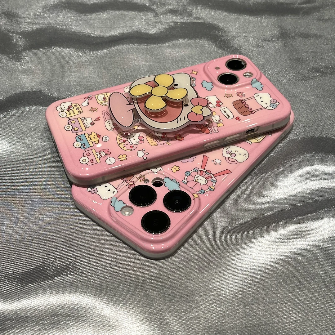 超火网红卡通猫咪风扇支架苹果13手机壳iPhone14Promax新款12创意