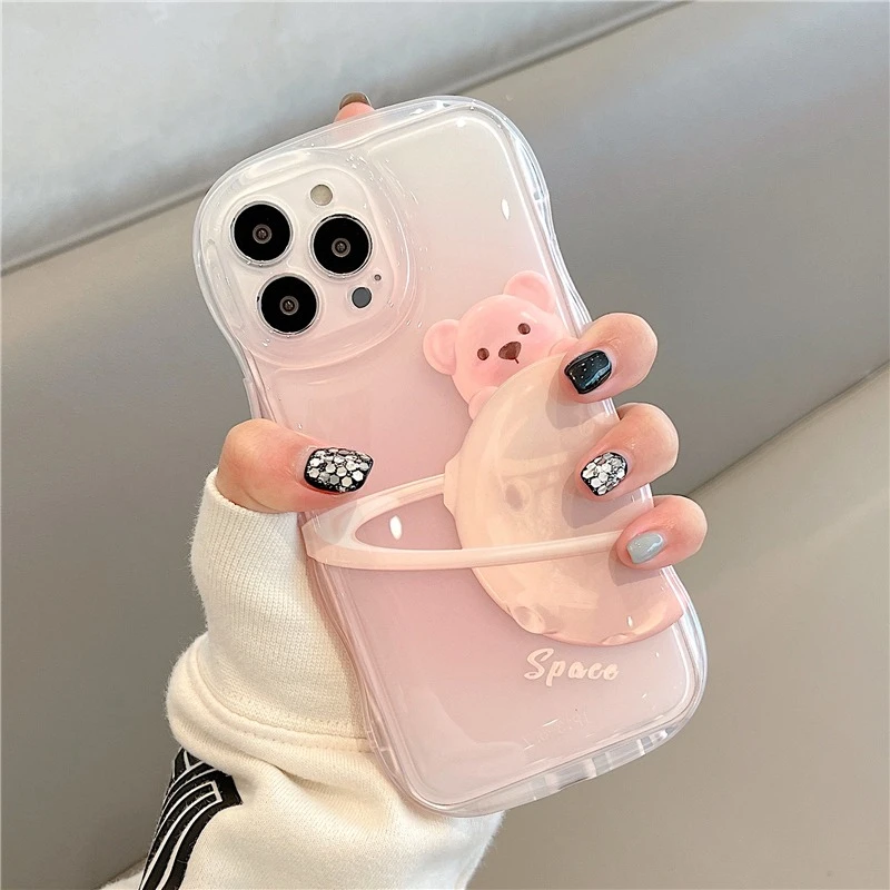可爱晕染星球小熊苹果13手机壳iPhone14Promax新款12硅胶11保护套
