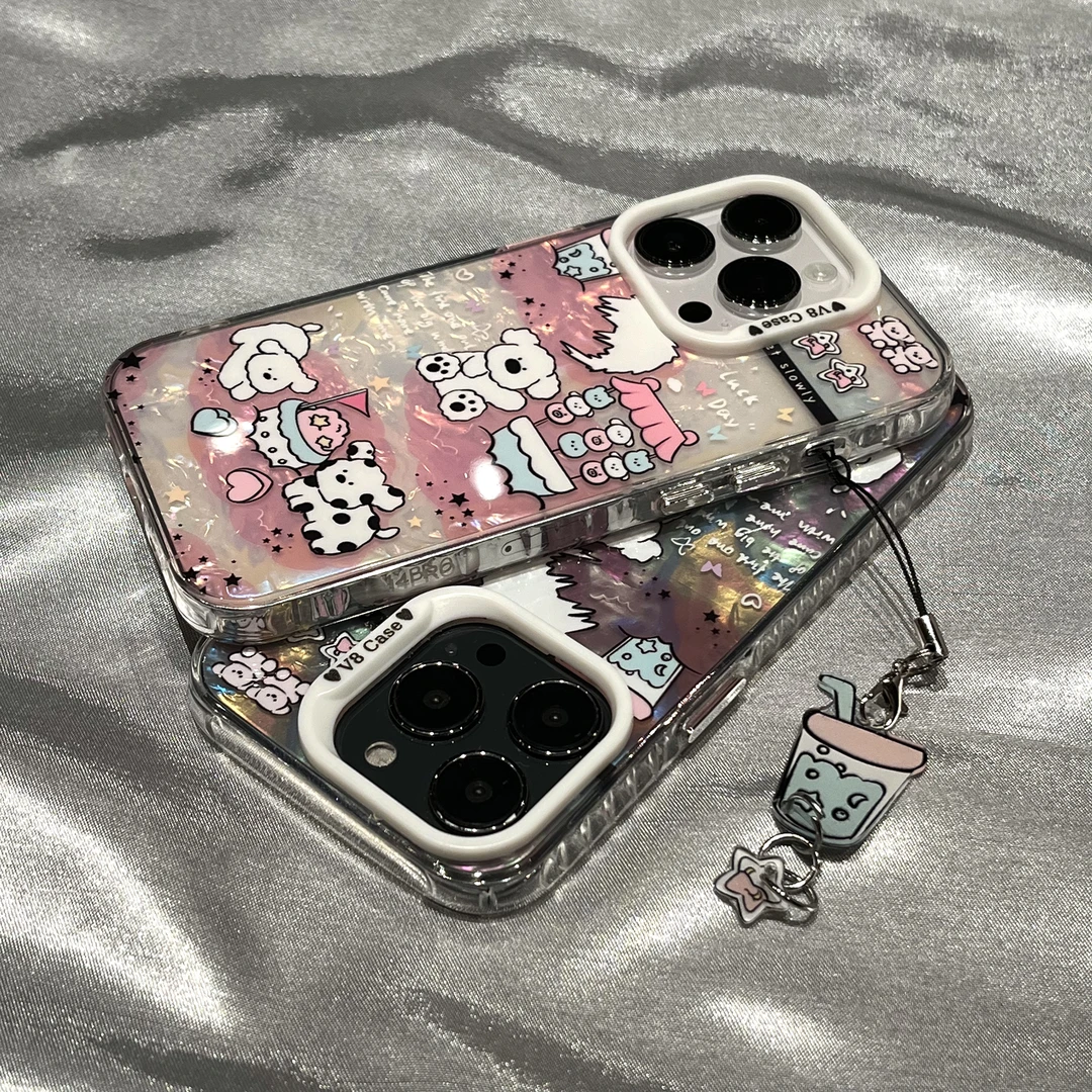 高级感贝壳纹小狗插画iPhone14Promax苹果13手机壳新款12小众11女