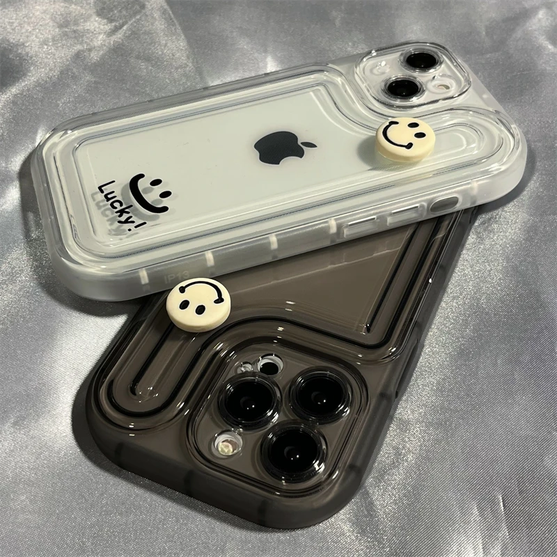 简约立体笑脸透明气囊iPhone14Promax苹果13手机壳新款12高级感11